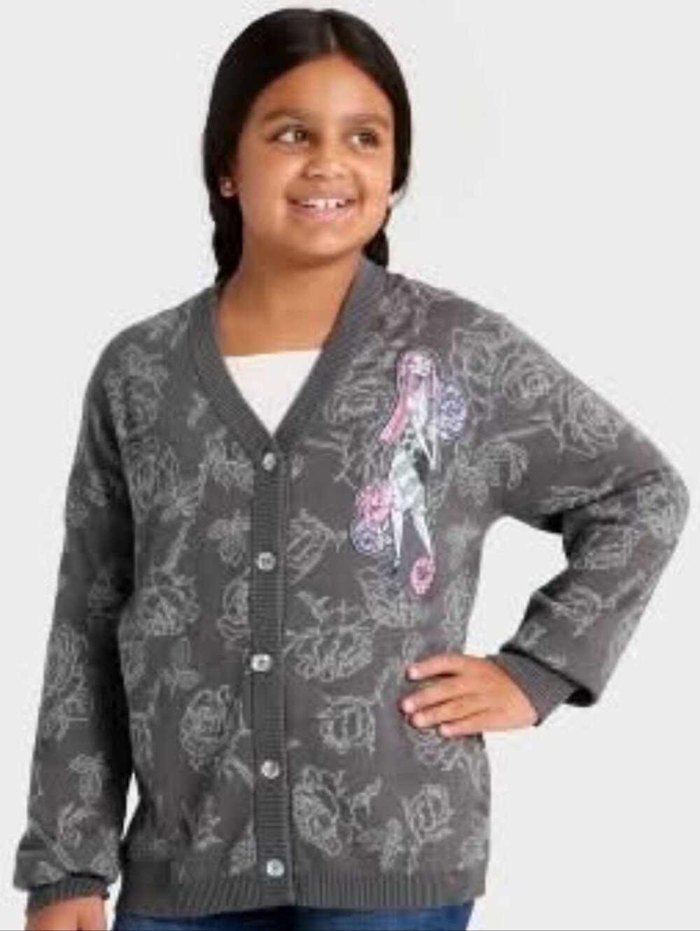 Disney Gray The Nightmare Before Christmas Sally Floral Button-Up Cardigan
